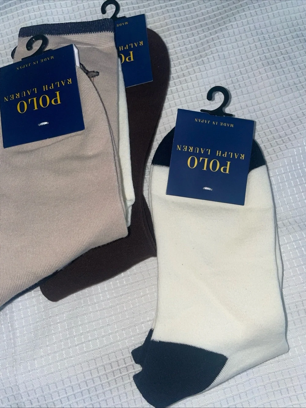4 pairs Polo by Ralph Lauren Bear Crew Socks - White, Navy, Brown & Tan
